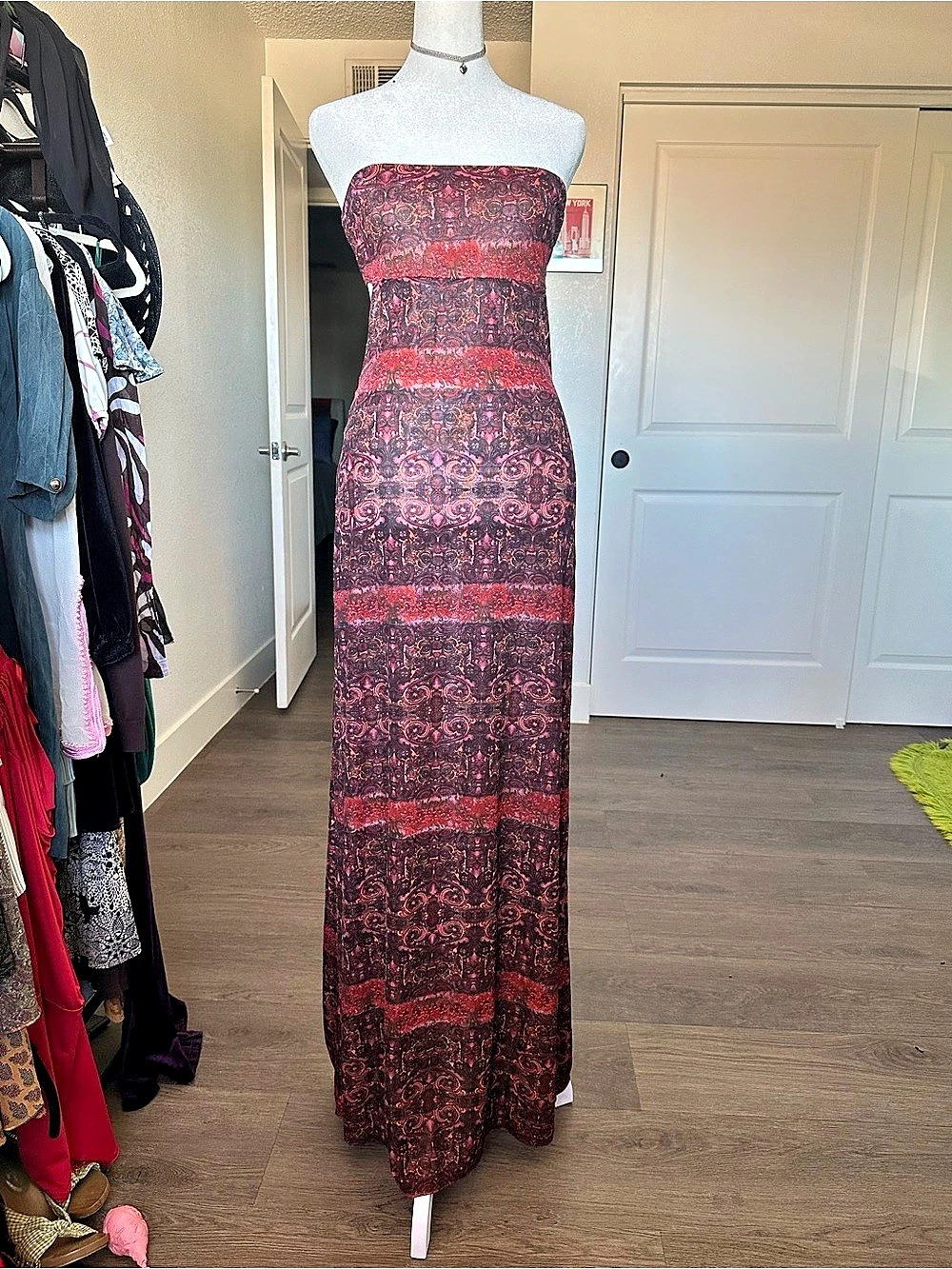 Ana Bella Y2K  Strapless Cutout Maxi Dress in Red & Black